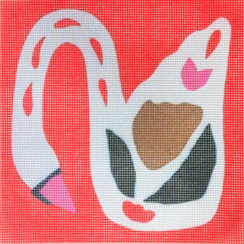 swan on red needlepoint kit